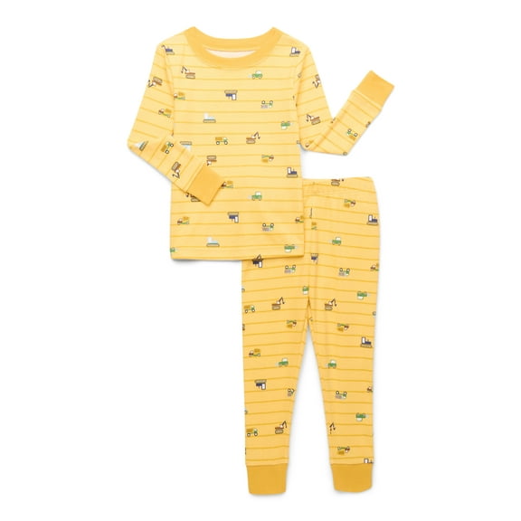Wonder Nation Toddler Cotton Long Sleeve Sleep Tee and Pants Pajama Set, 2-Piece, Sizes 12M-5T