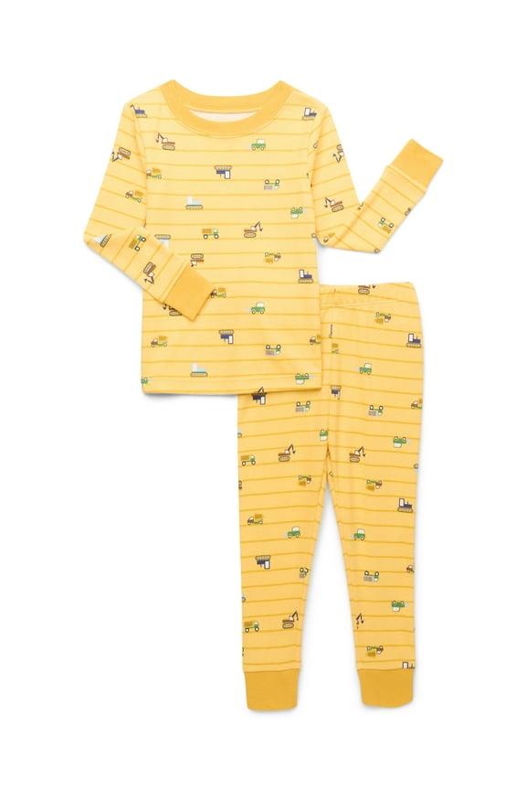 Toddler Cotton Long Sleeve Sleep Tee and Pants Pajama Set, 2-Piece, Sizes 12M-5T