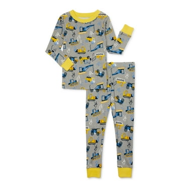 Wonder Nation Toddler Cotton Long Sleeve Sleep Tee and Pants Pajama Set, 2-Piece, Sizes 12M-5T