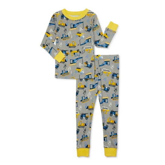 Wonder Nation Toddler Cotton Long Sleeve Sleep Tee and Pants Pajama Set, 2-Piece, Sizes 12M-5T