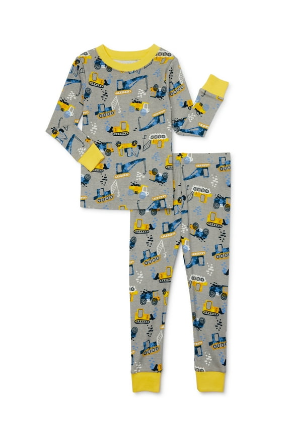 Toddler Cotton Long Sleeve Sleep Tee and Pants Pajama Set, 2-Piece, Sizes 12M-5T