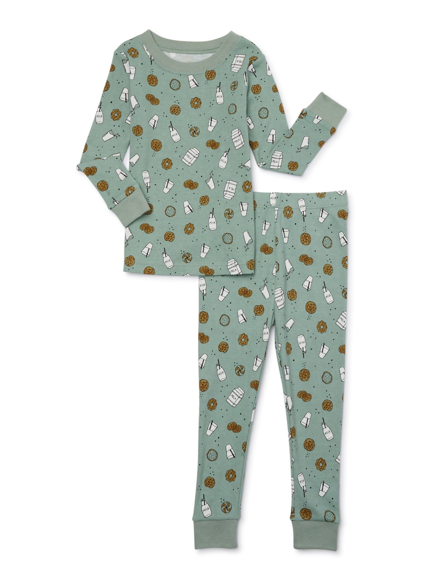 Wonder Nation Toddler Cotton Long Sleeve Sleep Tee and Pants Pajama Set, 2-Piece, Sizes 12M-5T