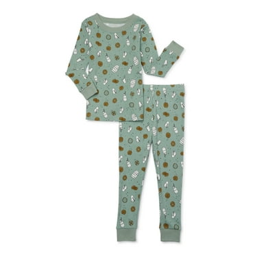 Wonder Nation Toddler Cotton Long Sleeve Sleep Tee and Pants Pajama Set, 2-Piece, Sizes 12M-5T