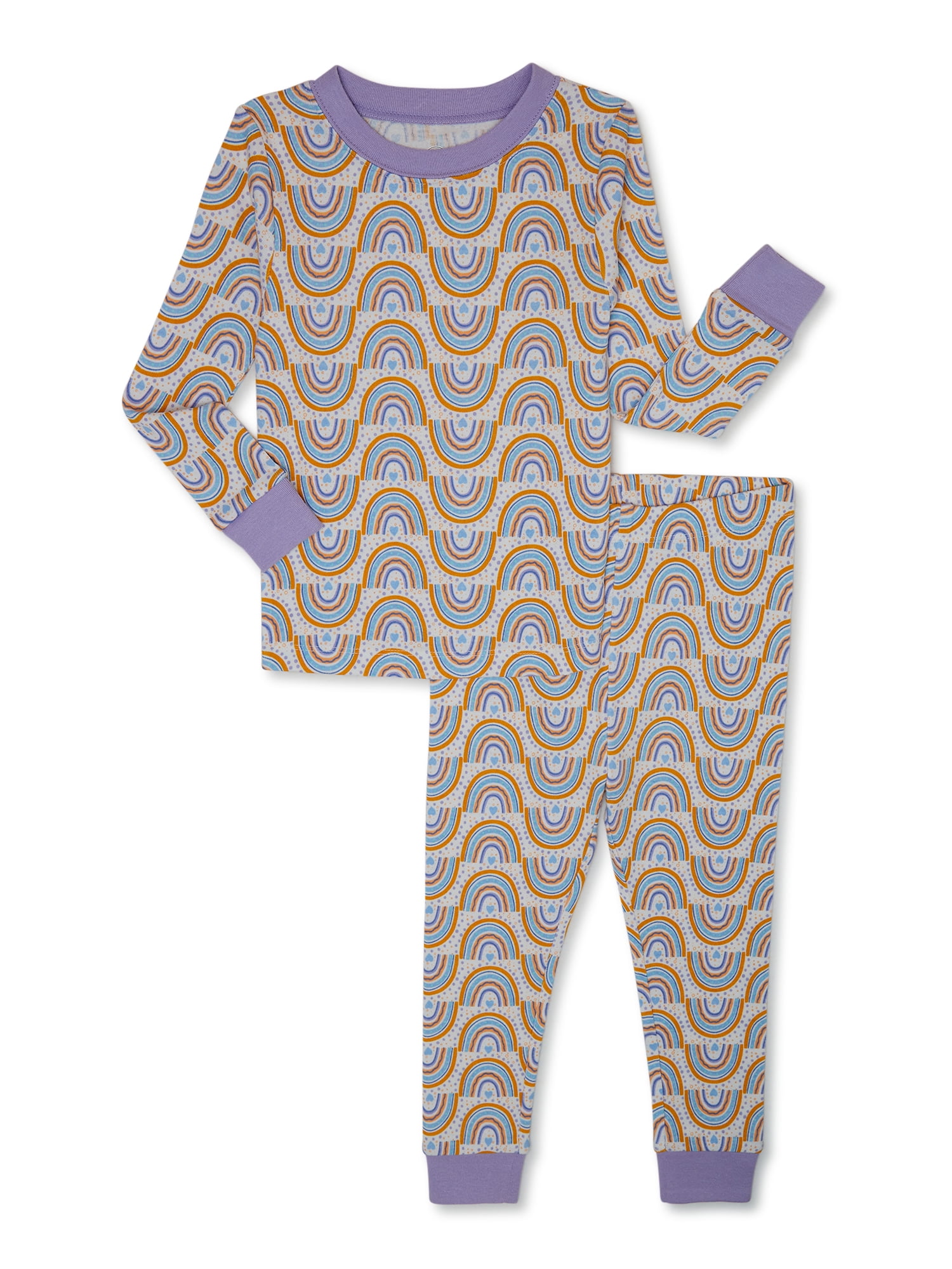 Wonder Nation Toddler Cotton Long Sleeve Sleep Tee and Pants Pajama Set, 2-Piece, Sizes 12M-5T