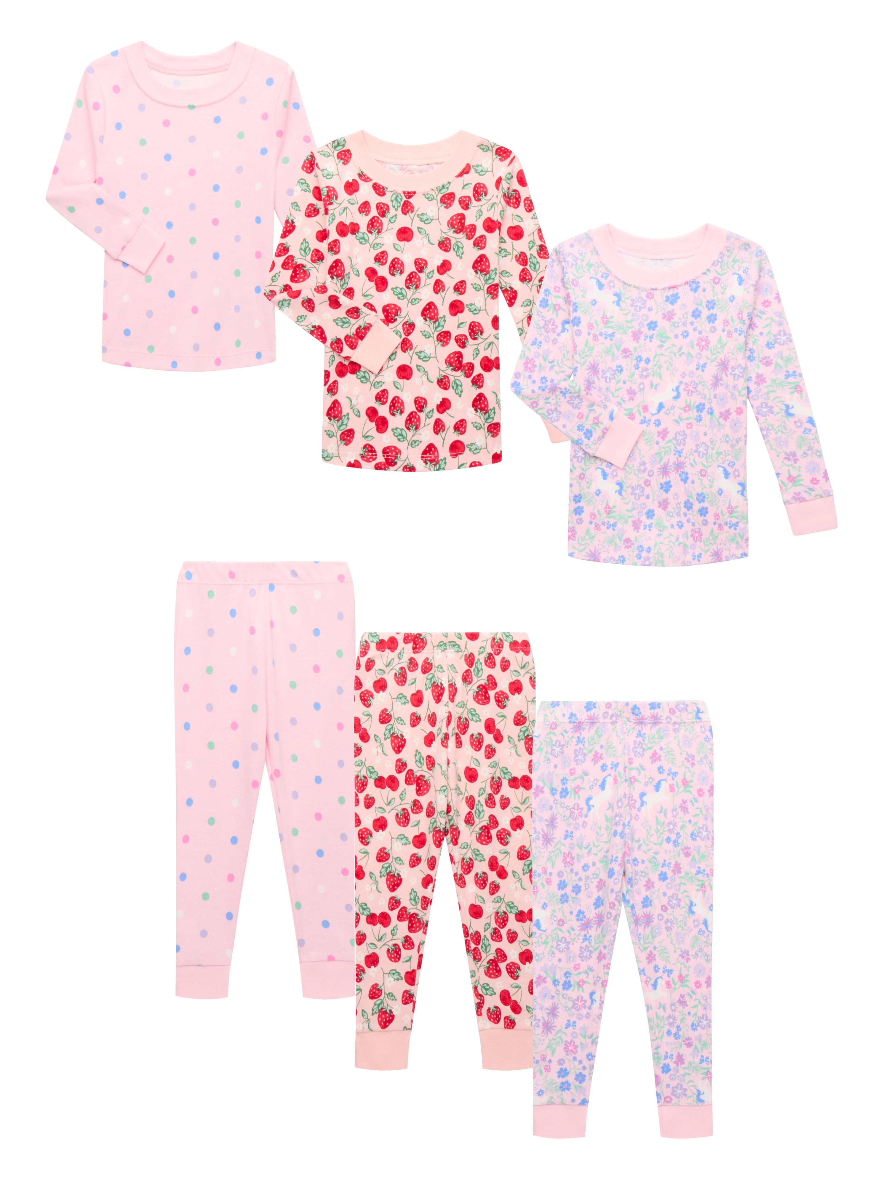 Wonder Nation Toddler Cotton Long Sleeve Tee and Pants Pajama 3-Pack Set, 6-Piece, Sizes 12M-5T