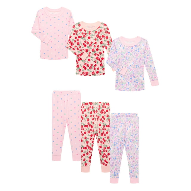 Wonder Nation Toddler Cotton Long Sleeve Tee and Pants Pajama 3-Pack Set, 6-Piece, Sizes 12M-5T