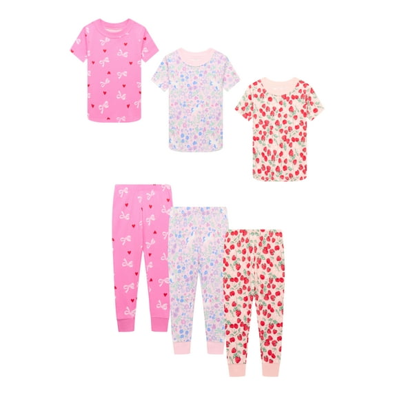 Wonder Nation Toddler Girls Cotton Tee and Pants Sleep Set, 3-Pack, Sizes 12M-5T