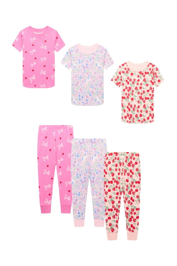 Toddler Girls Cotton Tee and Pants Sleep Set, 3-Pack, Sizes 12M-5T