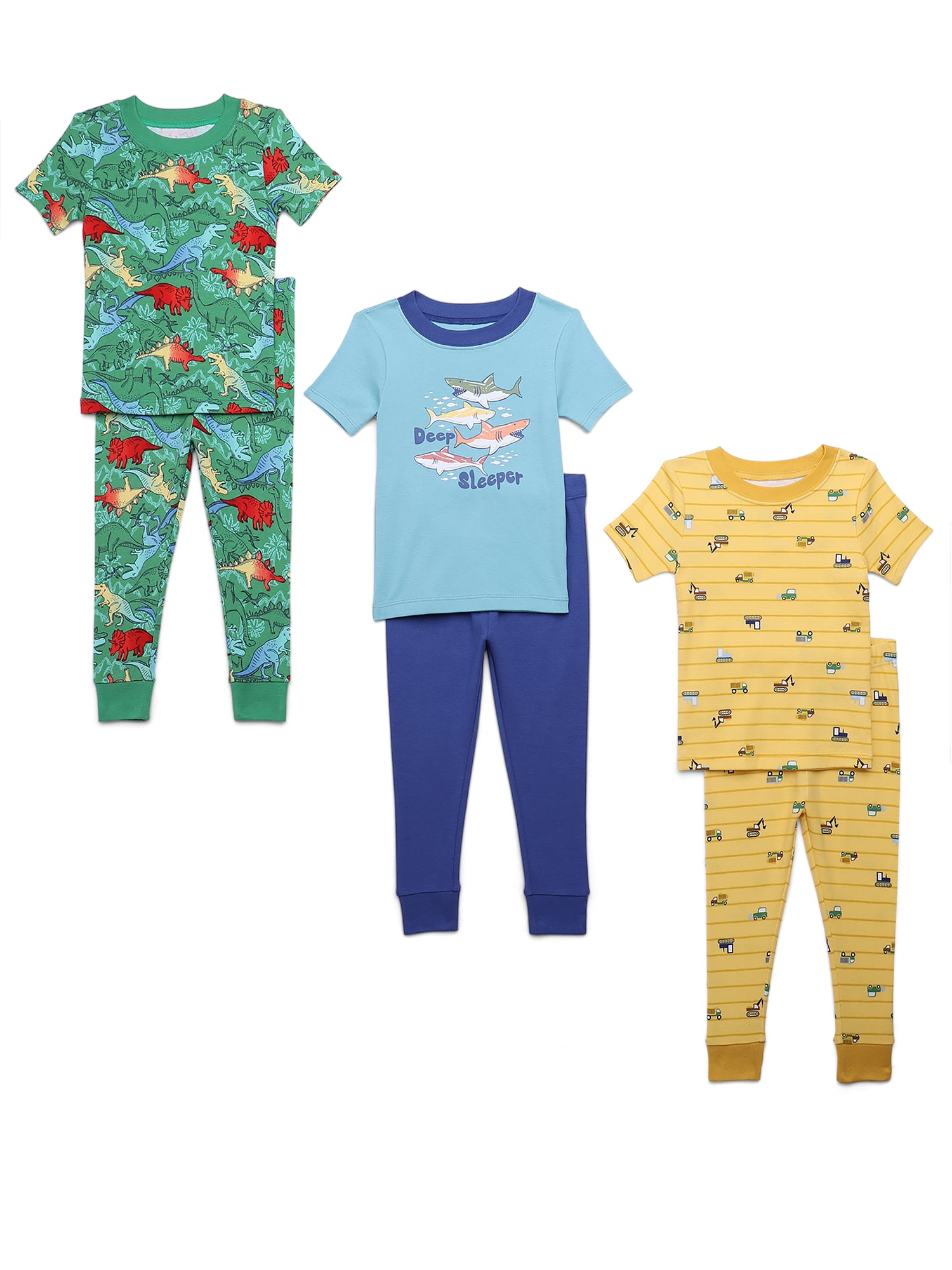Wonder Nation Toddler Cotton Sleep Tee and Pants Snug Fit Pajama 3 Pack Set 6 Pieces Sizes 12M 5T