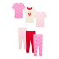 thumbnail image 1 of Wonder Nation Toddler Girls Cotton Sleep Tee and Pants Snug Fit Pajama Set, 6-Piece, Sizes 12M-5T, 1 of 7
