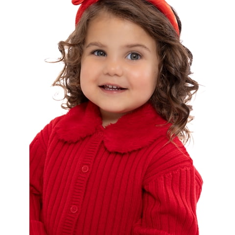 Toddler Girls Cardigan Sweater with Faux Fur Collar, Lightweight, Sizes 12M-5T