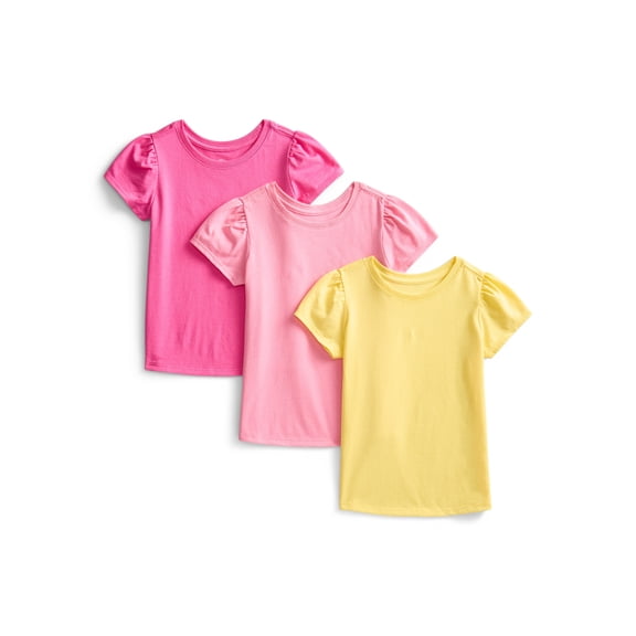Wonder Nation Toddler Girls Tees with Short Sleeves, 3-Pack, Sizes 18M-5T