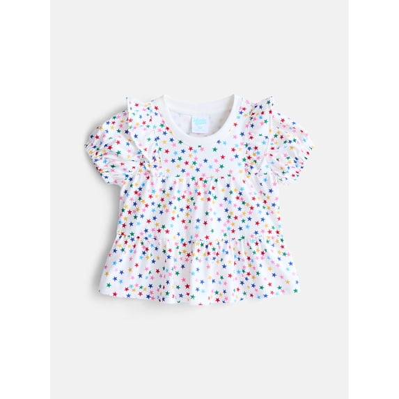 Wonder Nation Toddler Girls Ruffled Tiered Top with Short Sleeves, Sizes 12M-5T
