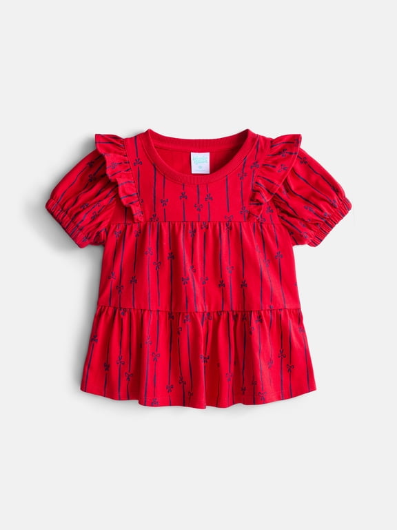 Toddler Girls Ruffled Tiered Top with Short Sleeves, Sizes 12M-5T