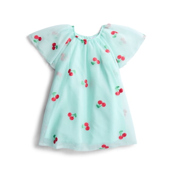 Wonder Nation Toddler Girls Cherry Print Dress with Short Sleeves, Sizes 12M-5T