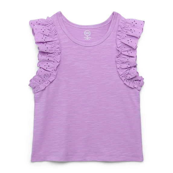 Wonder Nation Toddler Girl Cotton Ruffle Sleeve Blouse, Sizes 12M-5T