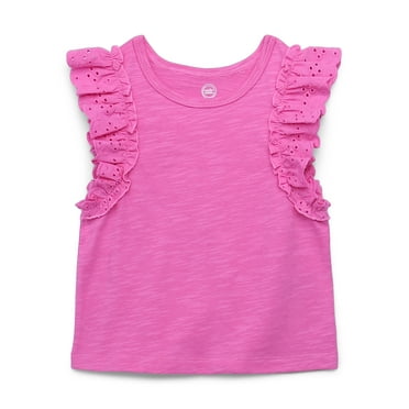 Wonder Nation Toddler Girl Cotton Ruffle Sleeve Blouse, Sizes 12M-5T