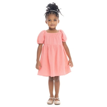 Wonder Nation Toddler Girl Cotton Swiss Dot Dress with Puff Sleeves, Sizes 12M-5T