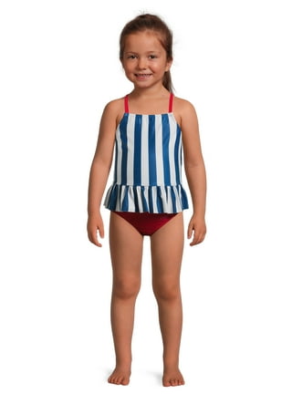 Xinhuaya 2-12T Toddler Girls Ruffled Swimsuits Two-Pieces Bathing Suits  Cami Crop Top And Striped Bikini Bottoms Quick Dry Swimwear Kids Sunsuit