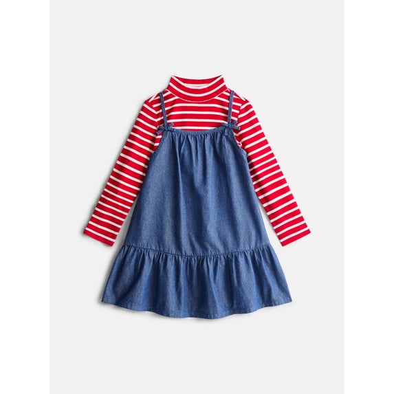Wonder Nation Toddler Girls Cami Dress and Mock Neck Tee Set, 2 Piece, Sizes 12M-5T