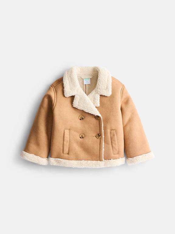 Toddler Girls Double Breasted Faux Shearling Jacket, Sizes 12M-5T