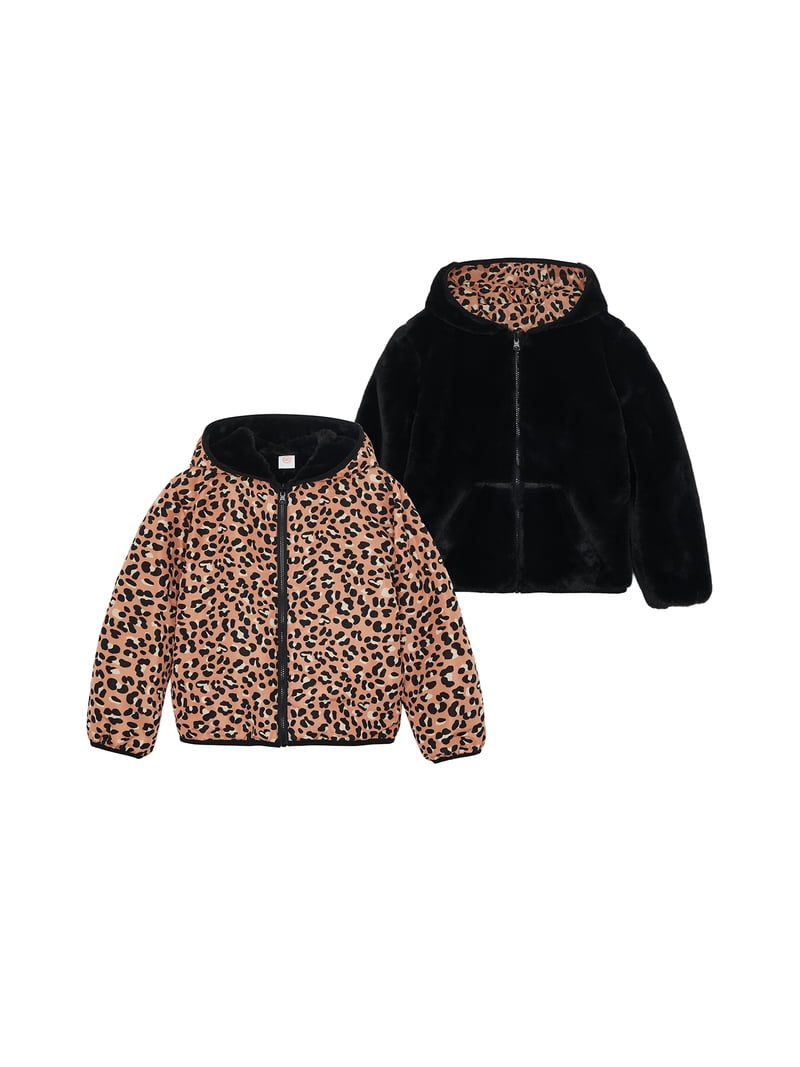 Wonder Nation Toddler Girl Faux Fur Reversible Jacket, Sizes 12M