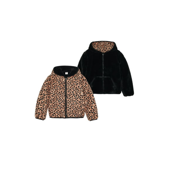 Wonder Nation Toddler Girl Faux Fur Reversible Jacket, Sizes 12M-5T