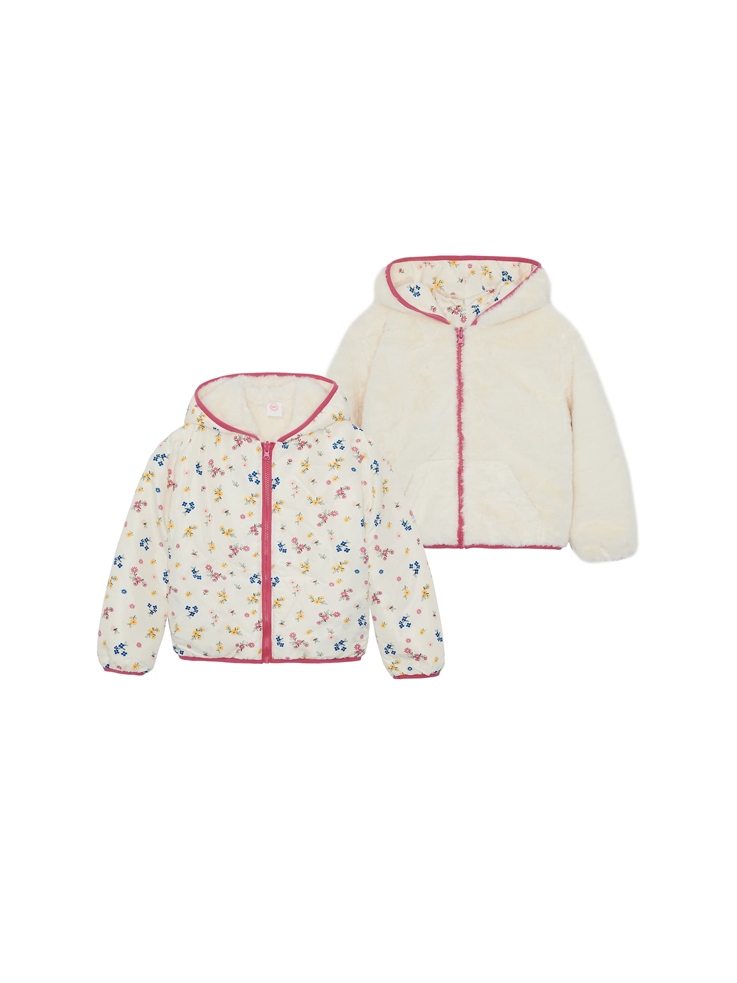 Wonder Nation Toddler Girl Faux Fur Reversible Jacket, Sizes 12M-5T