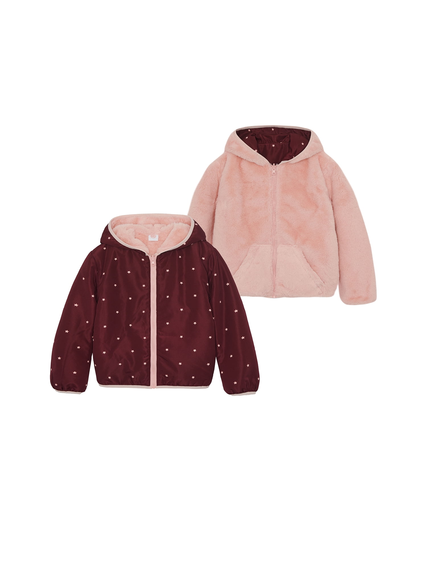 Wonder Nation Toddler Girl Faux Fur Reversible Jacket, Sizes 12M-5T