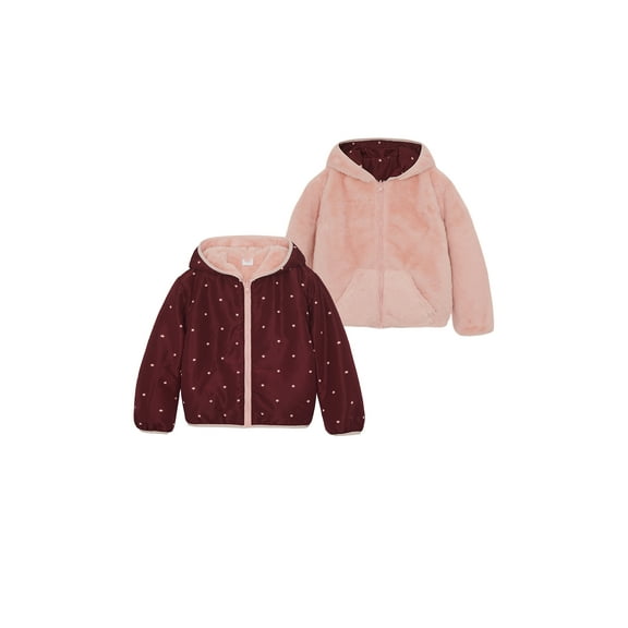Wonder Nation Toddler Girl Faux Fur Reversible Jacket, Sizes 12M-5T