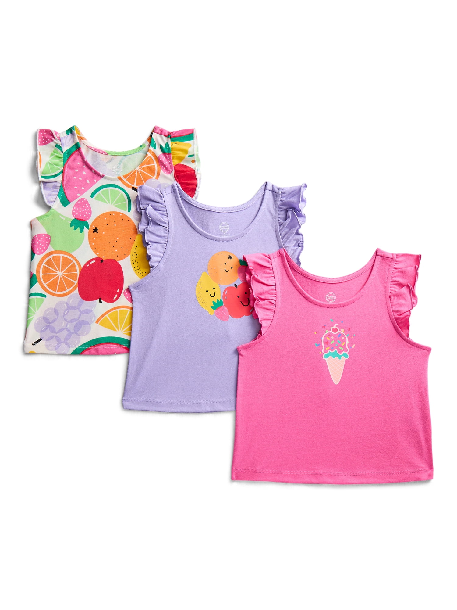 Wonder Nation Toddler Girls' Tank Top with Flutter Sleeves, 3-Pack, Sizes 18M–5T