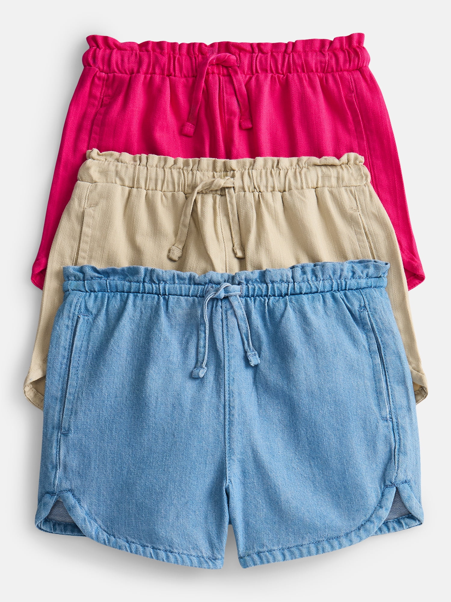 Wonder Nation Toddler Girls Soft Cotton Knit Pull On Shorts, 3 Pack, Sizes 18M-5T