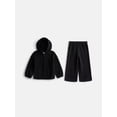 thumbnail image 1 of Wonder Nation Toddler Girls Embossed Full Zip Hoodie and Wide Leg Pants Set, Sizes 12M-5T, 1 of 3