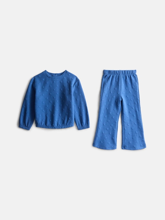 Toddler Girls Embossed Crewneck Top and Flare Pants Set, Sizes 12M-5T