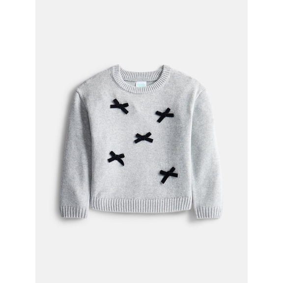 Wonder Nation Toddler Girls Bow Sweater with Long Sleeves, Sizes 12M-5T