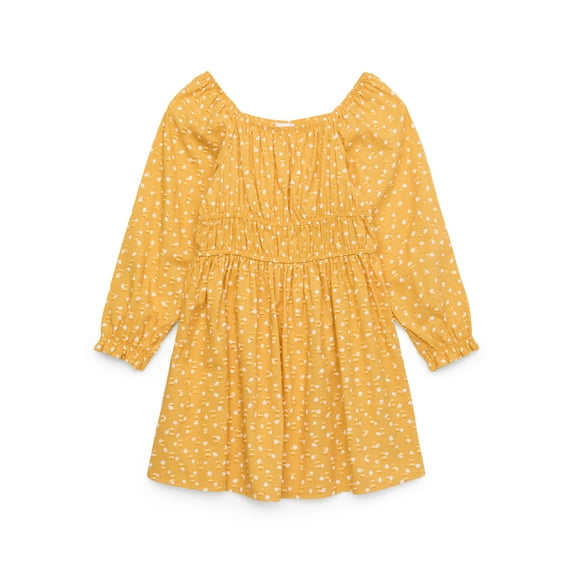 Wonder Nation Toddler Girls Long Puff Sleeve Dress, Sizes 12M-5T
