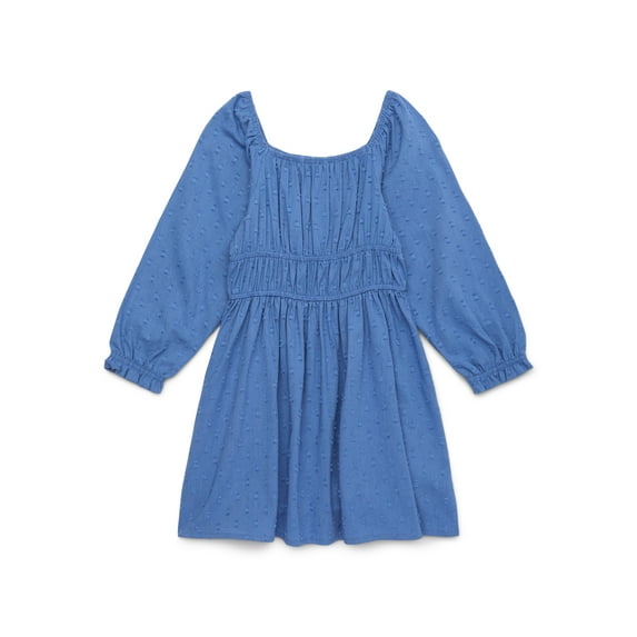 Wonder Nation Toddler Girls Long Puff Sleeve Dress, Sizes 12M-5T