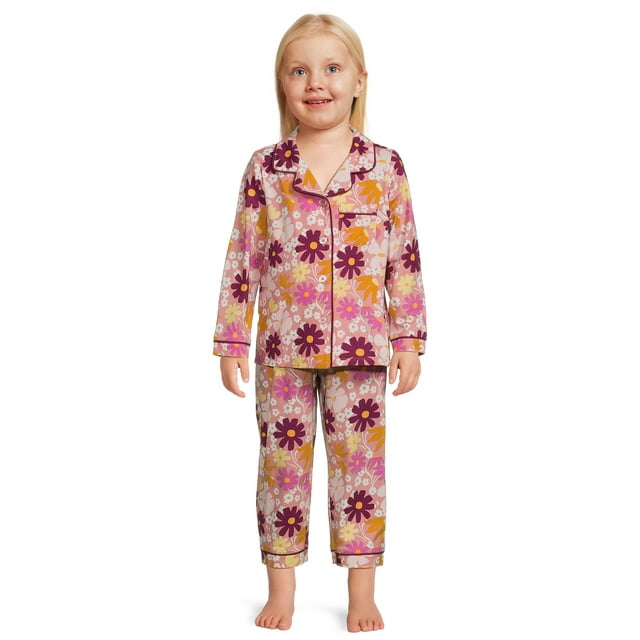 Wonder Nation Toddler Girl Long Sleeve Pajama Coat Set, 2Piece, Sizes