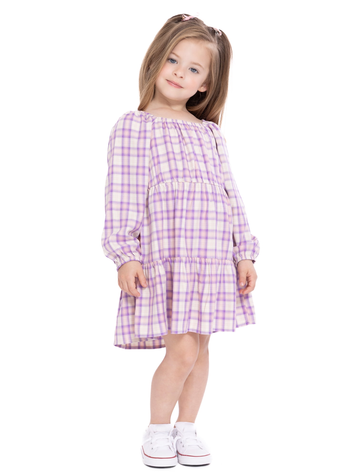Wonder Nation Toddler Girl Long Sleeve Plaid Printed Dress, Sizes 12M-5T
