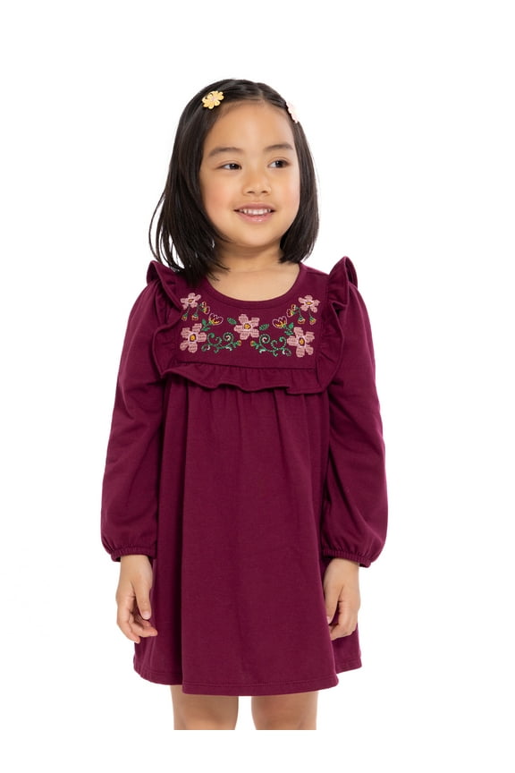 Toddler Girls' Embroidered Ruffle Dress with Long Sleeves, Sizes 12M-5T