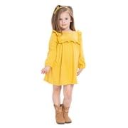 Wonder Nation Toddler Girls' Embroidered Ruffle Dress with Long Sleeves, Sizes 12M-5T