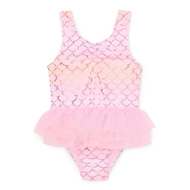 Wonder Nation Toddler Girl Mermaid Tutu One- Piece Swimsuit, Sizes 12M-5T