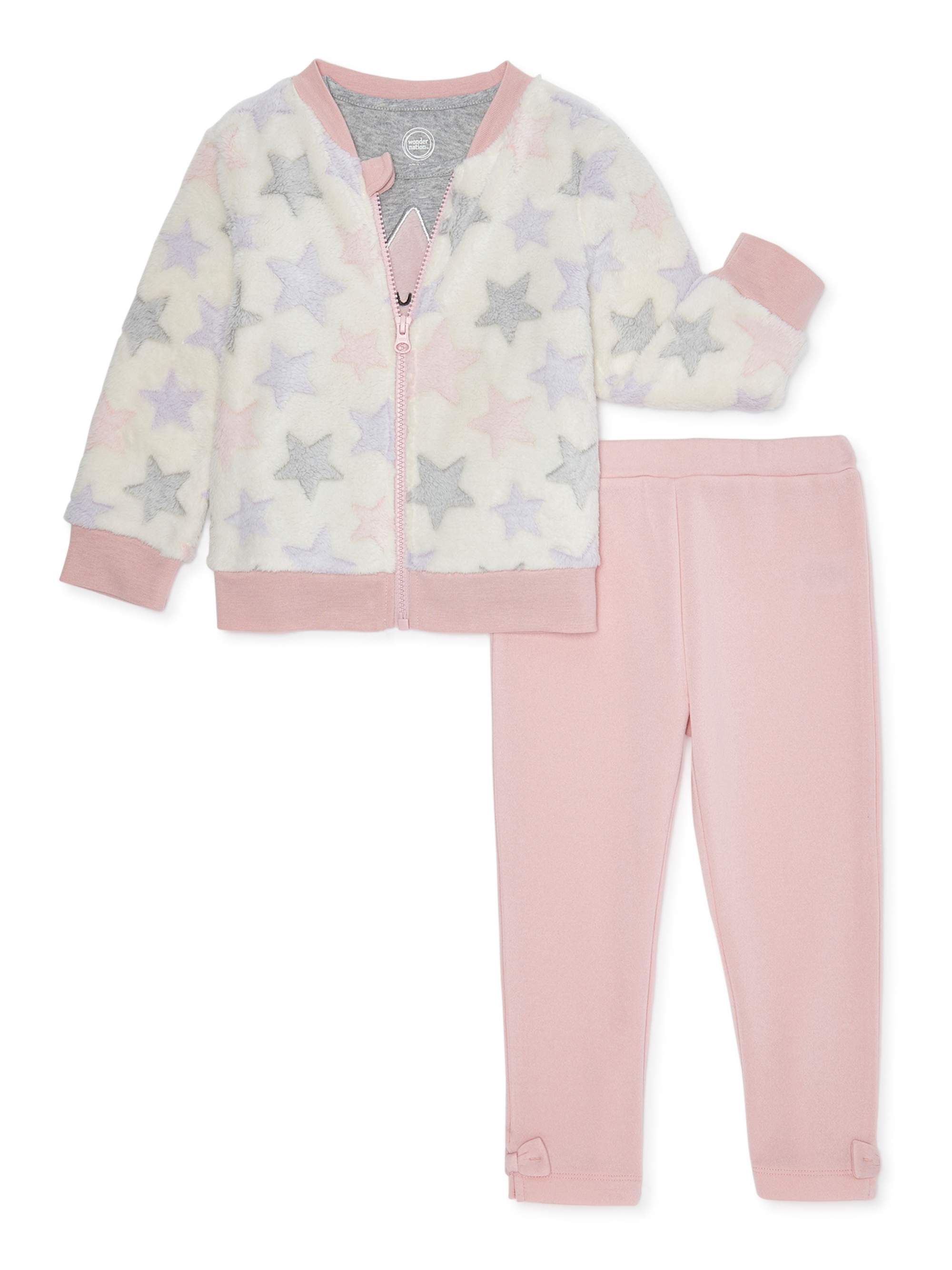 Wonder Nation Toddler Girl Minky Jacket, T-shirt & Pants, 3pc Outfit Set (2T-5T) - image 1 of 5