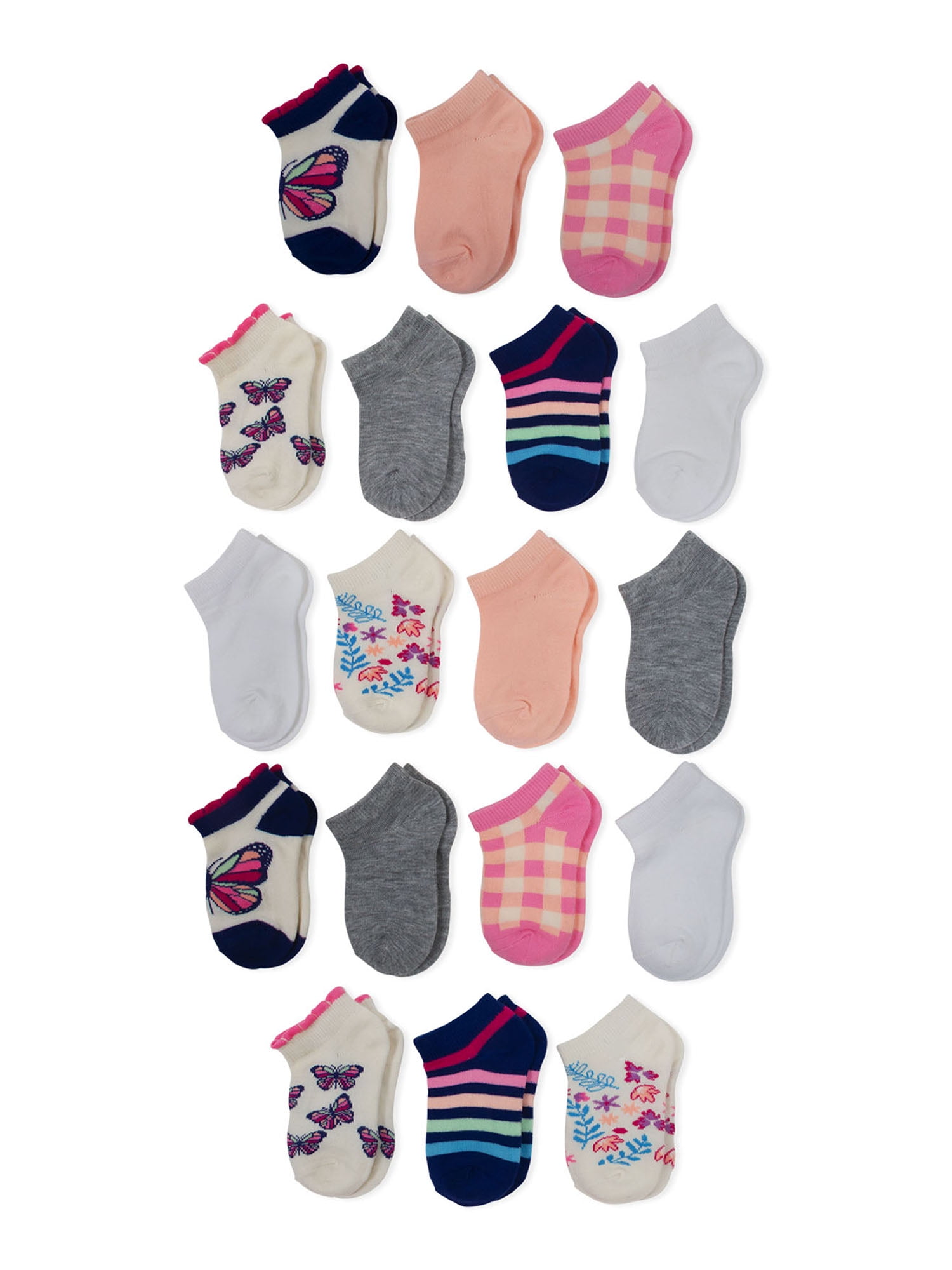 Wonder Nation Toddler Girl No Show Socks, 18-Pack, Sizes 18M-5T