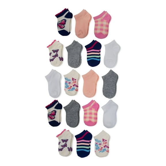 Wonder Nation Toddler Girl No Show Socks, 18-Pack, Sizes 18M-5T