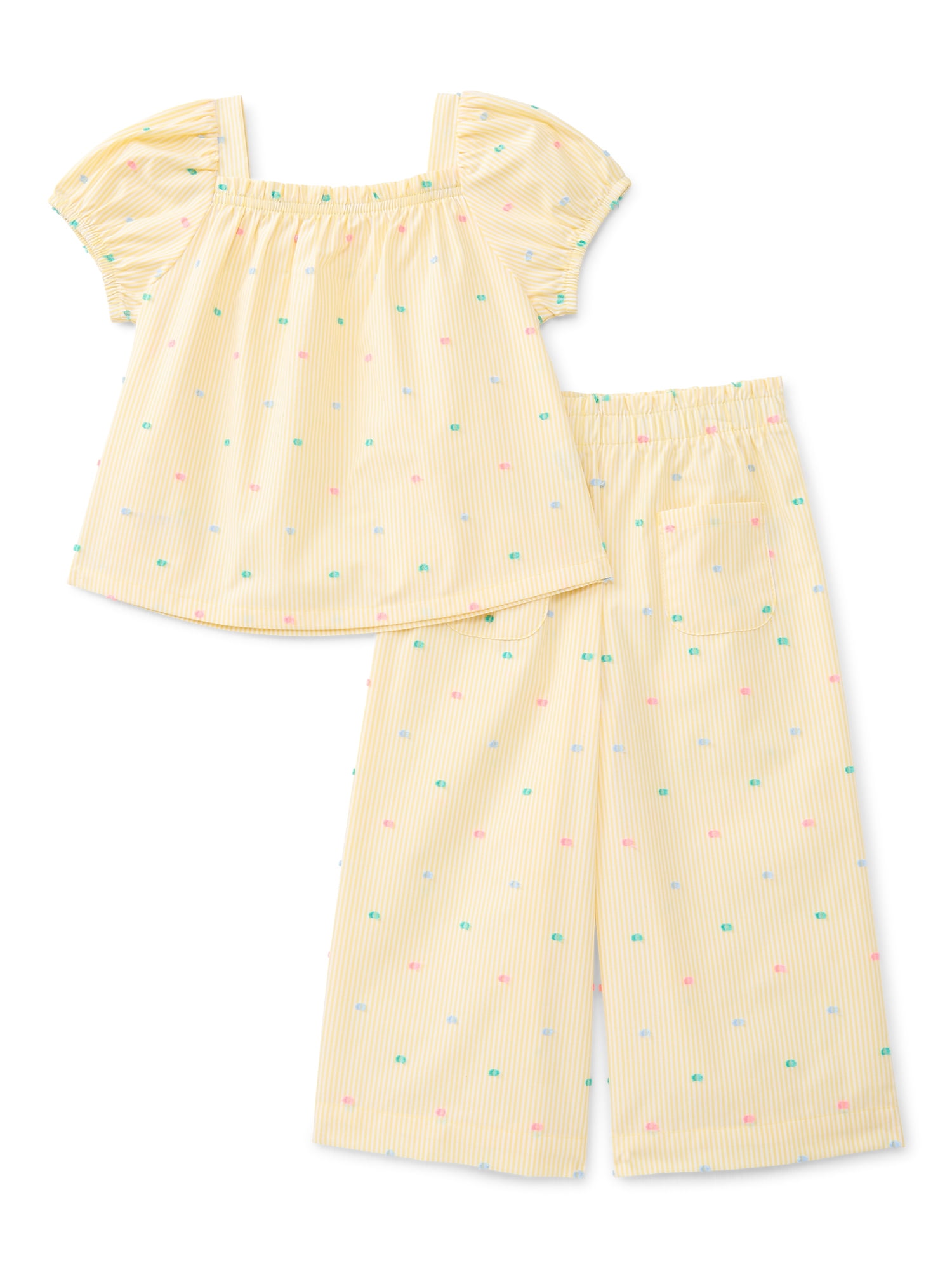 Wonder Nation Toddler Girls' Striped Top and Wide Leg Pants Set, 2-Piece, Sizes 12M-5T