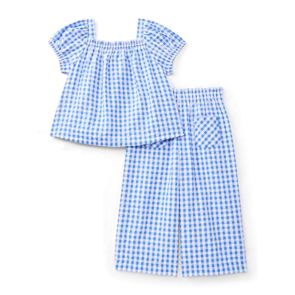 Wonder Nation Toddler Girls' Cotton Seersucker Top and Wide Leg Pants Set, 2-Piece, Sizes 12M-5T