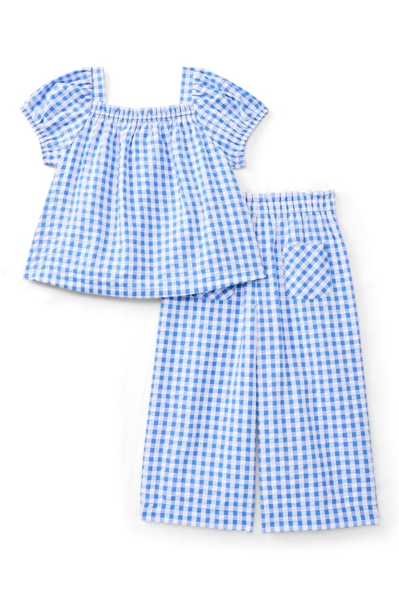 Toddler Girls' Cotton Seersucker Top and Wide Leg Pants Set, 2-Piece, Sizes 12M-5T