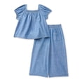 thumbnail image 1 of Wonder Nation Toddler Girls' Denim Top and Wide Leg Pants Set, 2-Piece, Sizes 12M-5T, 1 of 3