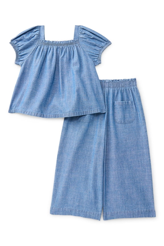 Toddler Girls' Denim Top and Wide Leg Pants Set, 2-Piece, Sizes 12M-5T
